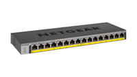 GS116LP-100EUS Netgear 16-Port PoE/PoE+ Gigabit Ethernet Unmanaged Switch with 76W PoE Budget. External 90W Power Supply